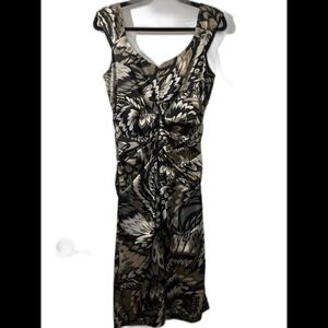 London‎ Times Midi Dress Sleeveless Ruched Cocktail Party Black Beige 10